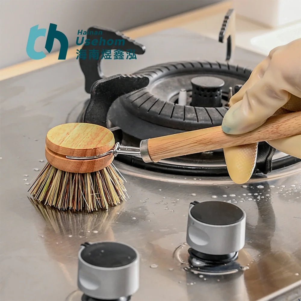 Kitchen Wooden Handle Cleaning Tools Bamboo Mini Scrub Brush Coconut Bristles Pot Brushes Dish Scrubber Sisal Cleaning Brush