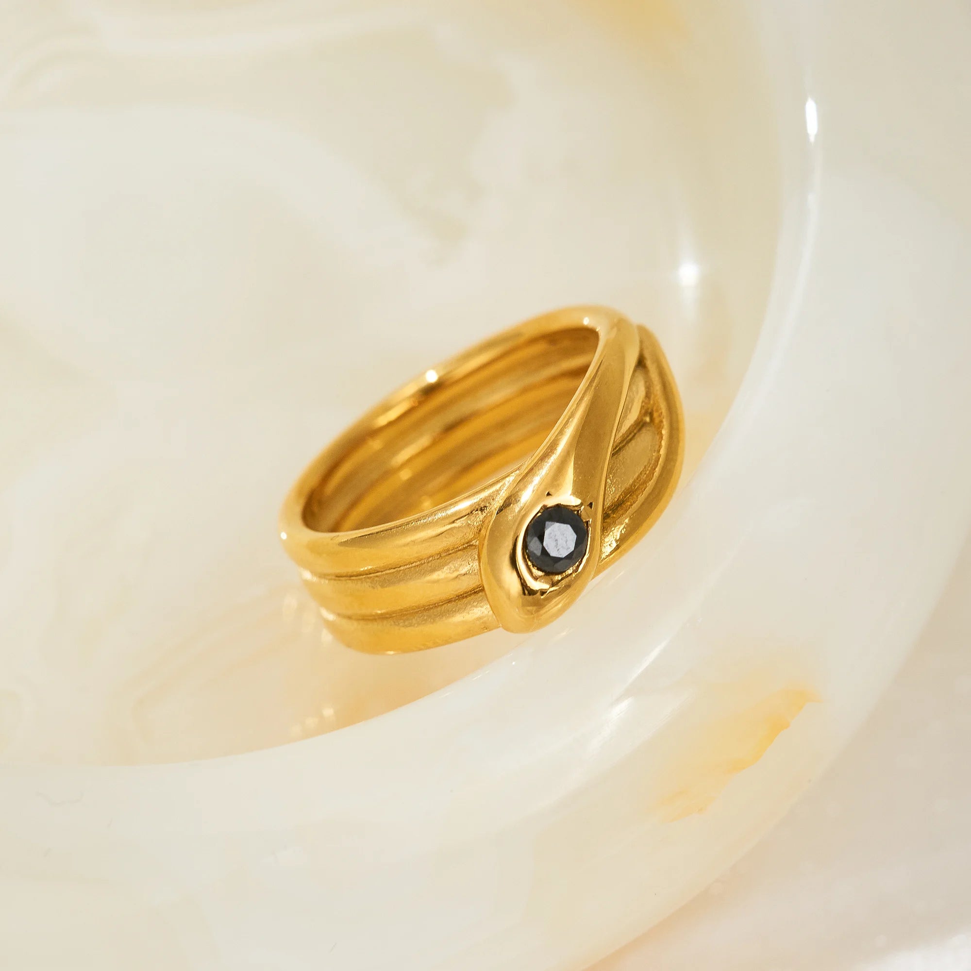 Dazan Summer Fall New Hot Ins Trendy 18k Pvd Gold Plated Stainless Steel Neo-gothic French Hyperbole Branch Black Zircon Ring