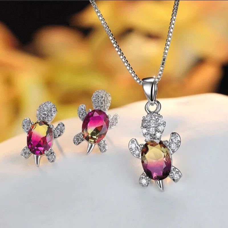 Wholesale Fashion Animal Series Ornaments Jewelry Turtle Necklaces and Earrings Sets for Women Girls