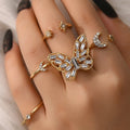 Butterfly Zircon Finger Ring Set Women Simple Metal Chain Knuckle Ring Female Jewelry Anillo De Mariposa Rhinestone Ring Set