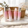 Cute 10ml Pastel Pink Glass Roller Bottle Rose Quartz Gemstone Rollerball for Essential Oils Perfume Empty Travel Bottles