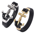 Premium Vintage 18K Gold Plated Stainless Steel Hook Anchor Clasp Trendy Punk Braided Real Genuine Leather for Men Fashion
