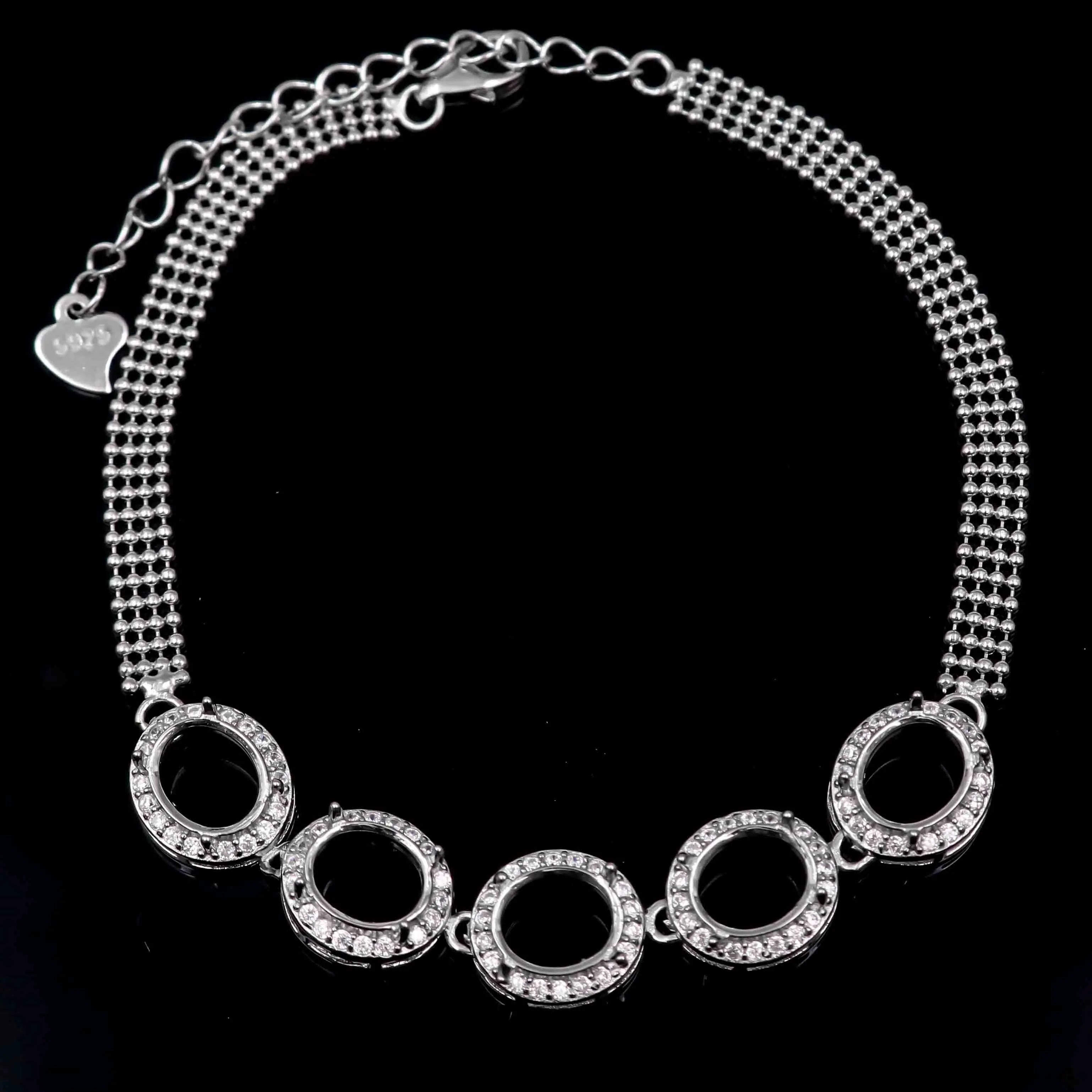 Sterling Silver 6*7mm Semi Mount Bracelet Empty Support Blank Claw Setting S925 Base Holder Without Center Stone Inlay for DIY