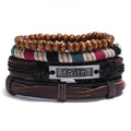 Multilayer Wrap Rope Eye Faith Bangles Mens Leather Bracelets Vintage  4pcs/set GPB037