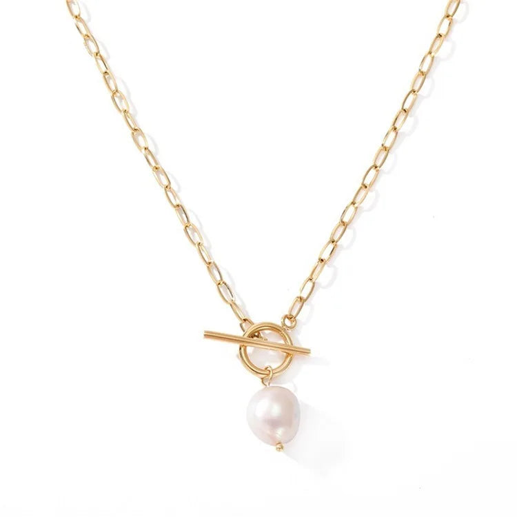 Luxury Stainless Steel Jewelry Necklaces Natural Freshwater Pearl  Link Chain Necklaces
