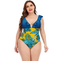 New Plus Size One Piece Swimsuit Plus Size One Piece Printed Color Blocking Ruffled Swimsuit