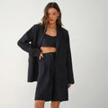 Work Attire Office Designer Clothes Outfit Loose Cotton Long Sleeve  Elastic Waist  2 Piece Shorts Set