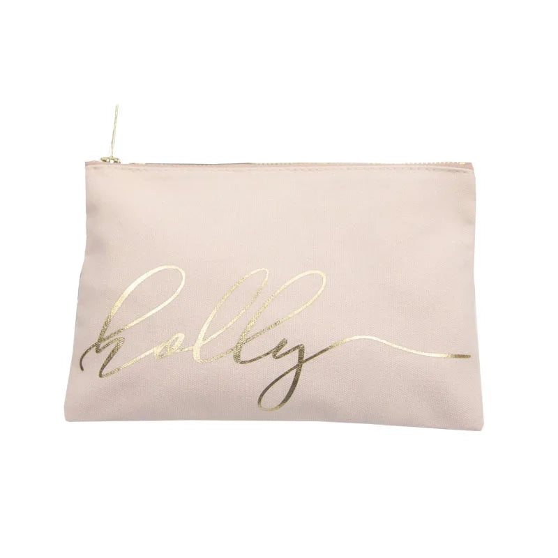 Wholesale Custom Bridesmaid Gifts Blank Reusable Cotton Canvas Makeup Pouches Cosmetic Bag With Golden Zipper