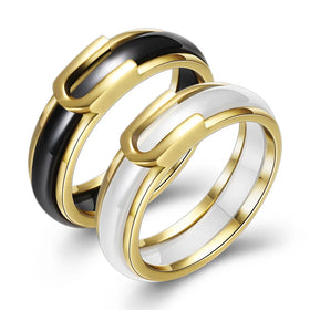 Zhongzhe Factory Ceramic Rings Creative U-shape Women Ring Wholesale White Black Wedding Bands Ceramic Rings