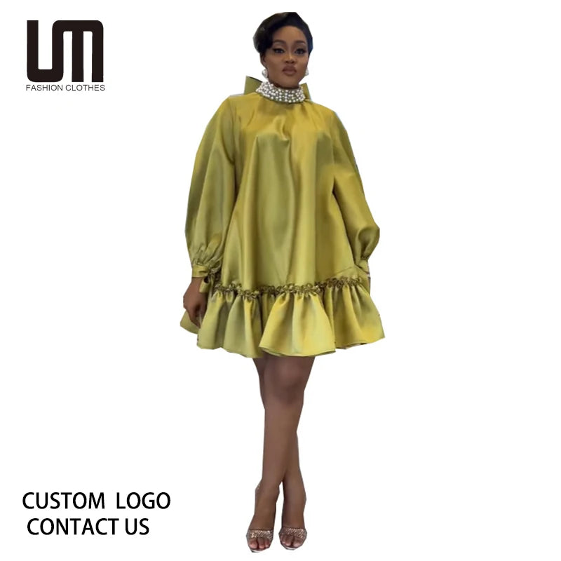 Liu Ming Wholesale Clearance Sales African Fashion Women Clothing Loose Casual Solid Color Short Dress