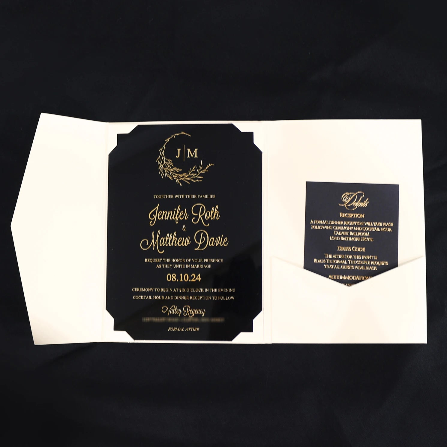 Modern Carte Invitation Marriage Black Acrylic Wedding Invitation Card With Tri Fold Pocket Fold Wedding Invitation Card