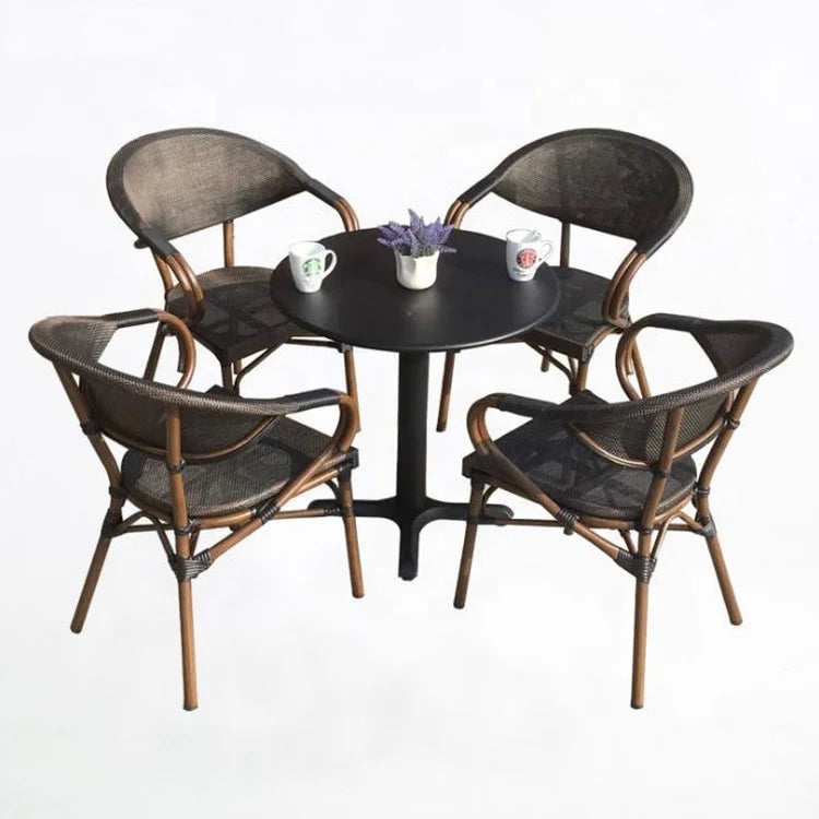 Bamboo Looking Bistro Outdoor Dining Chair Cafe Garden Use for Balcony French Style Aluminum Stackable Wicker Rattan
