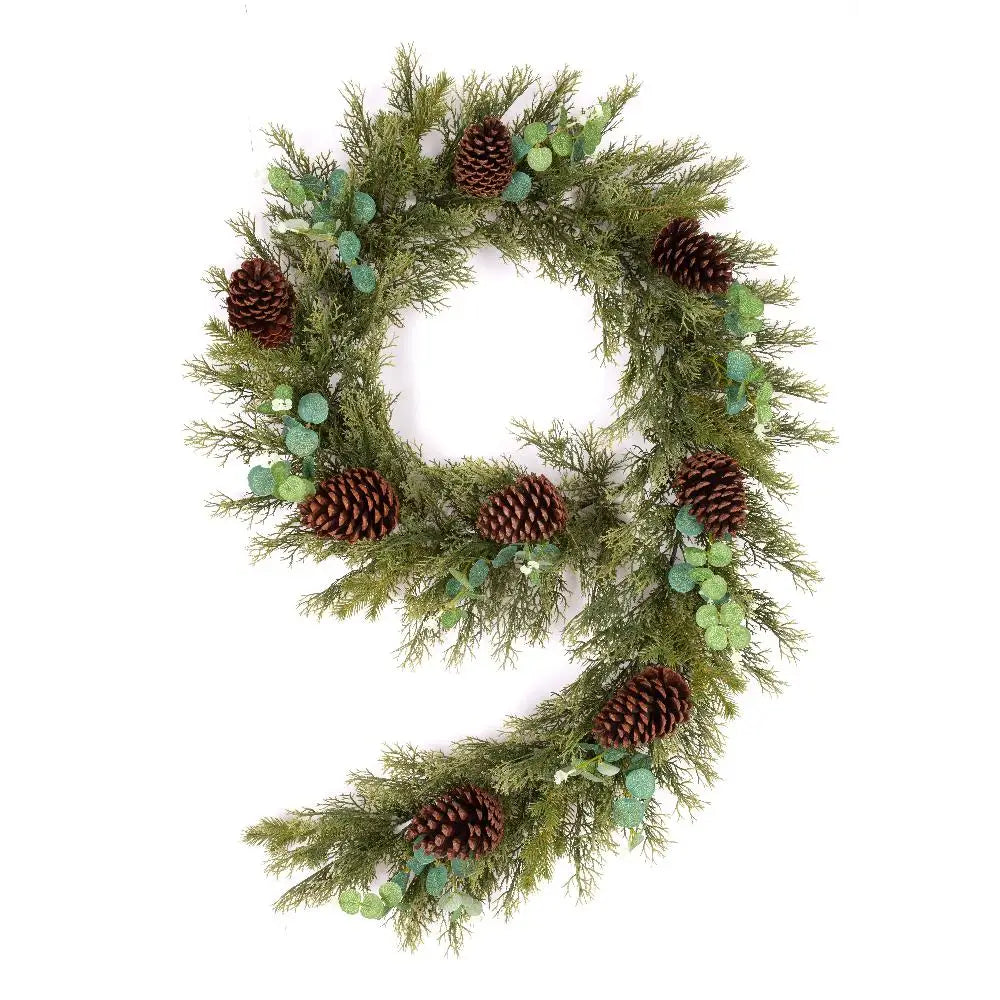 Custom Logo OEM & ODM Eco-Friendly Indoor Artificial Christmas Wreath PE Green with Pinecone