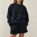 L800827 Custom Premium Cotton Fleece Crew Neck 2 Pcs Women Sweatsuit Jogging Set Custom Sweatshirt With Shorts Set