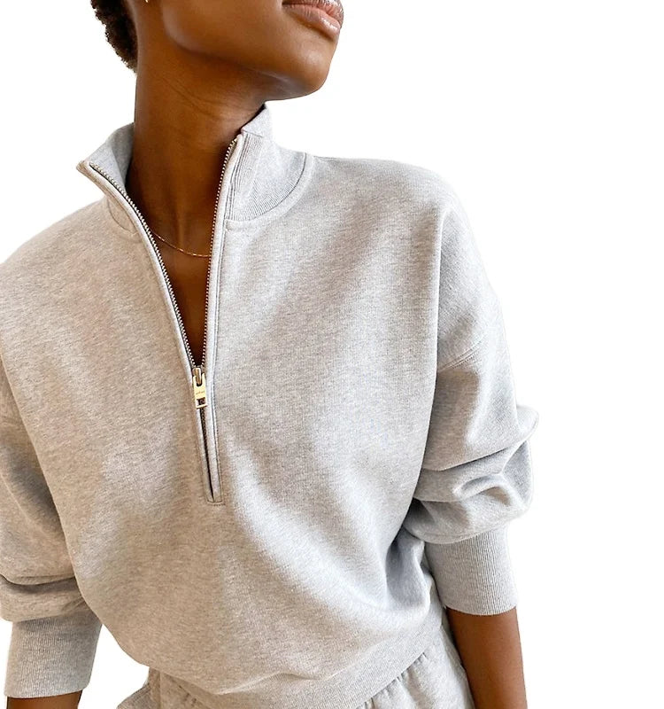 Custom Embroidery 100% Cotton Women's Hoodie Casual Half Zip Fleece for Autumn Season Printed Logo on Front Short Length