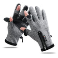 Cycling Gloves Winter Takeaway Fishing Leak Two-Finger Outdoor Windproof Zipper Touch Screen Plus Velvet Thick Gloves
