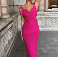 SML Sexy Ladies Pink Sleeveless V Neck Backless Party Dresses for Women Maxi Dresses