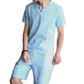 Liu Ming Men's Casual 2-Piece Set Comfortable Cotton Linen Shorts with Button Tops Hot Selling Plus Size Breathable for Summer