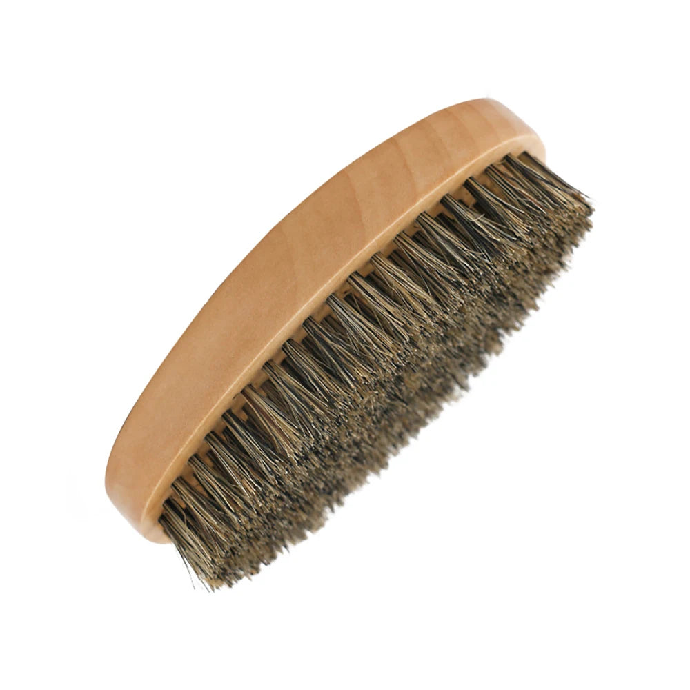 Private Label Beech Wooden Wild Boar Hair Shaving Comb Set Featuring a Bristle and Nylon Brush with Bamboo Handle
