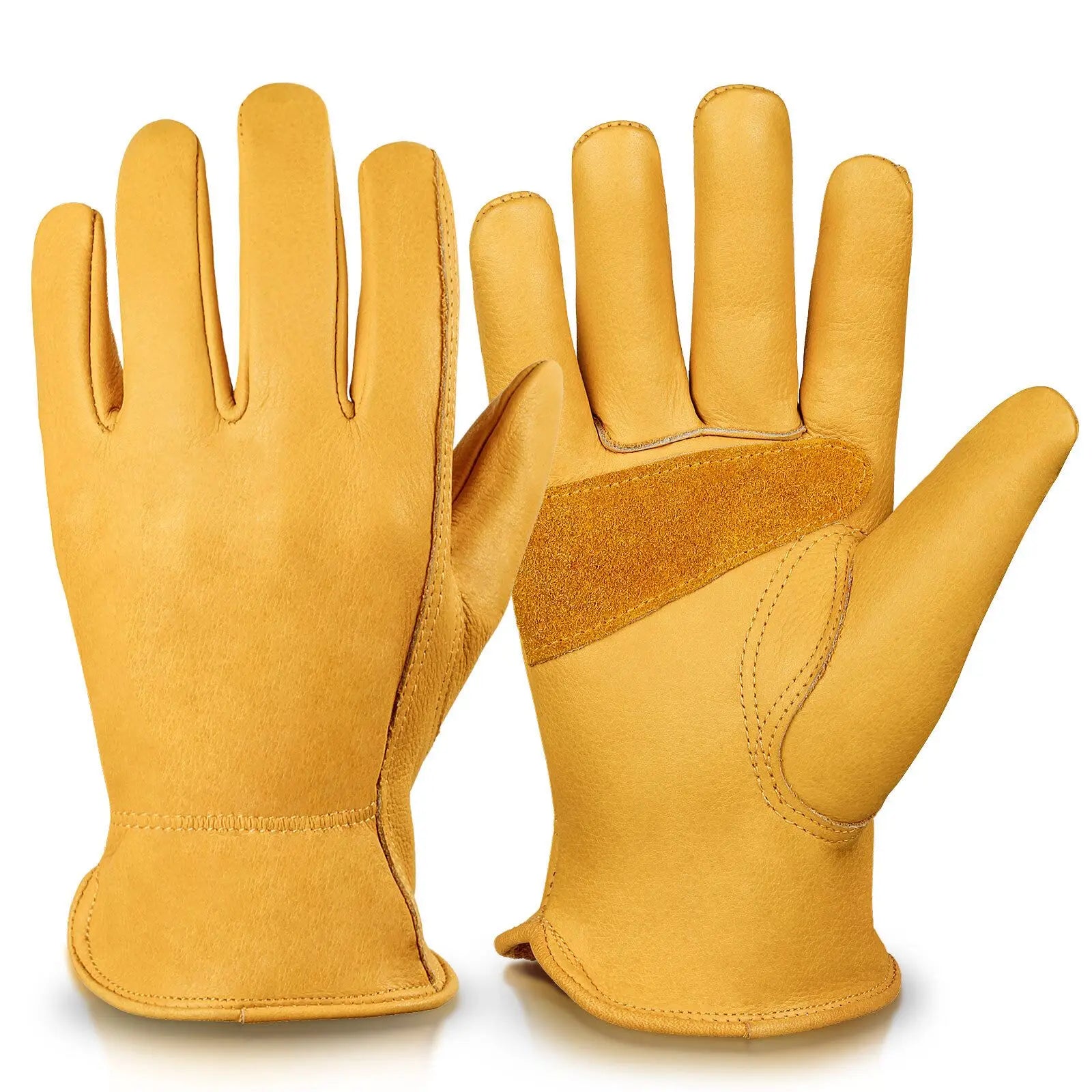 Premium Genuine Grain Cowhide Leather Reinforced Patch Palm Wrist-Length Work Gloves Durable Breathable Eco-Friendly Four