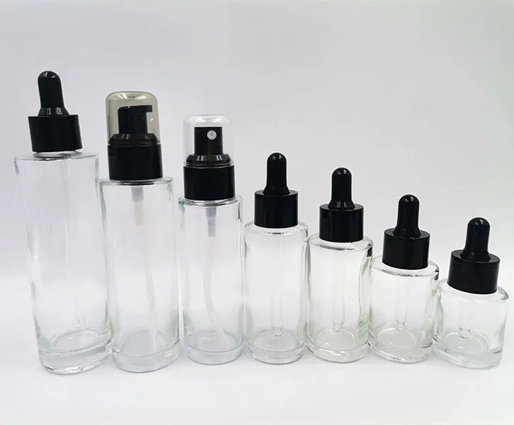 Ho Sale Luxury Glass Toner Bottle Set Cosmetics Packaging with Plastic Label Spray Dropper and Pump for Convenient Use