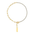 Shiny Zircon 18k Gold Plated Stainless Steel Paper Clip Chain Choker Necklace Jewelry for Girls Women