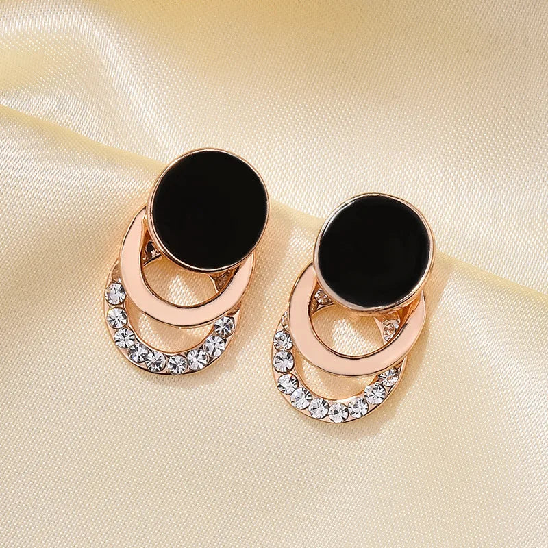 Korean Style Brass Alloy Triple Hoops Dangle Stud Tiny Earring Elegant Earrings Jewelry Women Party Outfit Daily Wear
