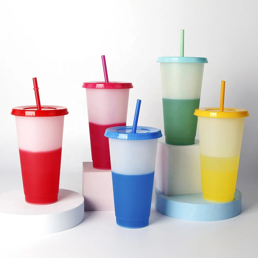 Stock clear to Colorful Color 24oz pp Cold Color Changing Reusable Plastic Cup Magic Tumblers Plastic Cup Coffee