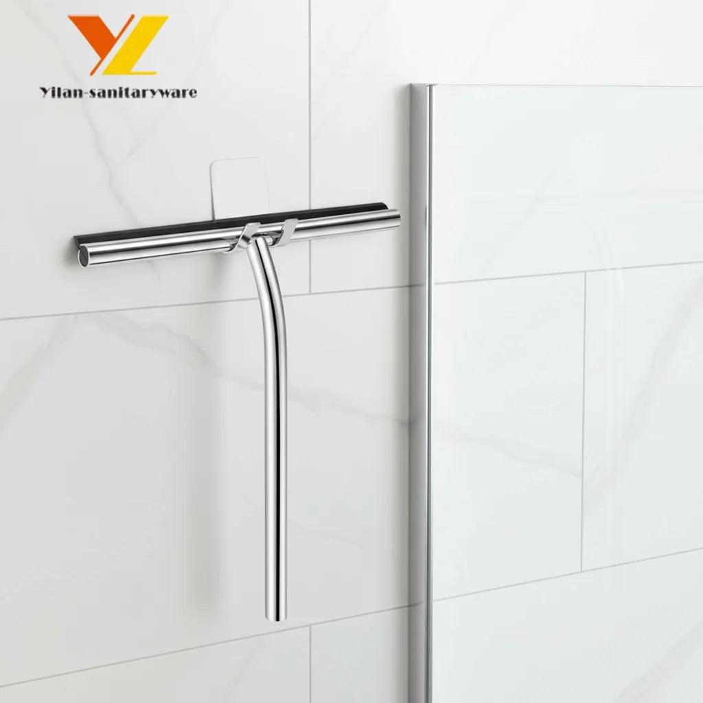 Adhesive Metal Shower Squeegee Eco-Friendly Wall Mounted Suction Cup Rubber Stainless Steel Window Shower Door Wiper Household