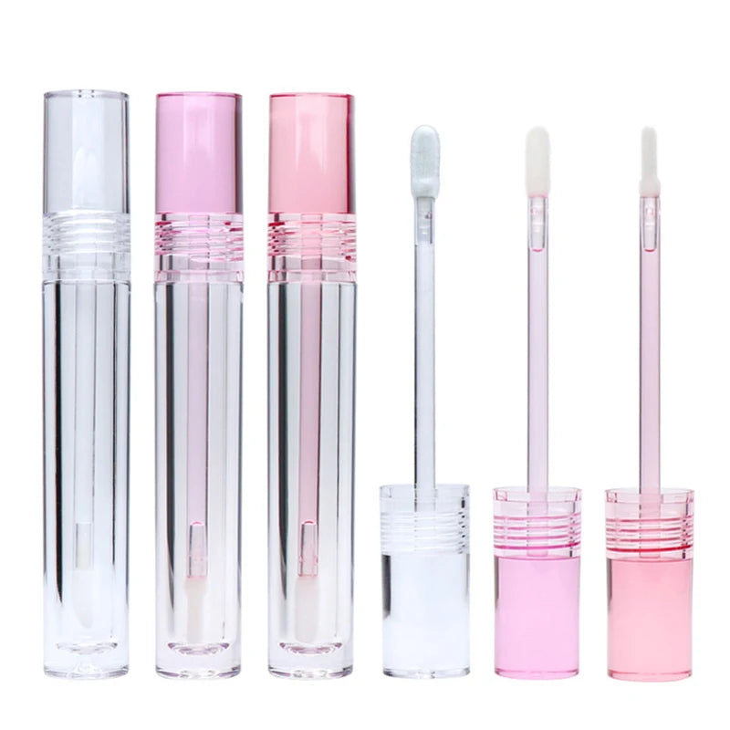 Hot Sale 7.8ml PETG Cylinder Private Label Lip Gloss Container Full Clear Pink Red Custom Logo Tubes with Brush