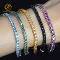 ZuanfoJewelry Customize Moissanite Chain 3/4/5mm 18k Gold Plated Silver Yellow Blue Green Hiphop Tennis Chain Bracelets