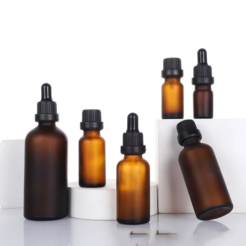 10ml 20ml 30ml 50ml 100ml Amber Frosted Mattes Liquid Glass Dropper Essential Oil Bottle  with Tamper Dropper