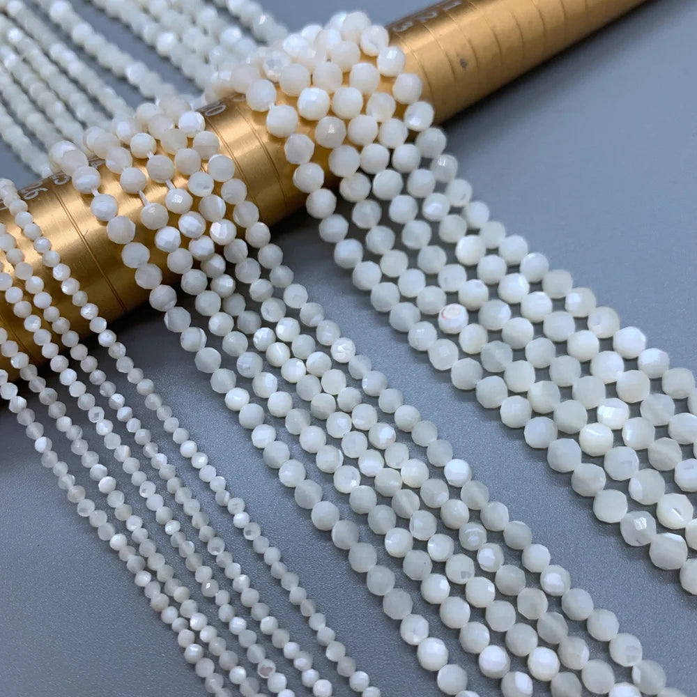 Wholesale Custom Natural White Sea Shell Faceted Round Beads for Jewelry Making
