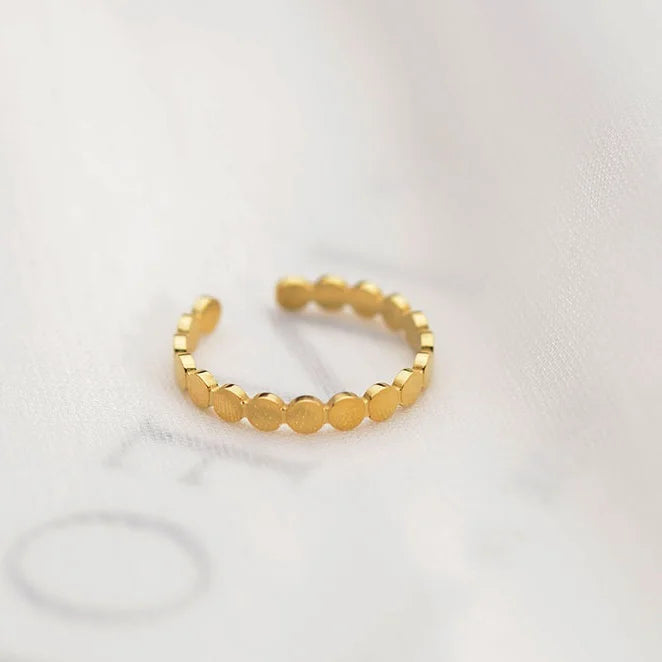 Non Tarnish 18k Gold Plated Stainless Steel Open Ring Fashion Waterproof Circular Geometric Adjustable Ring for Women