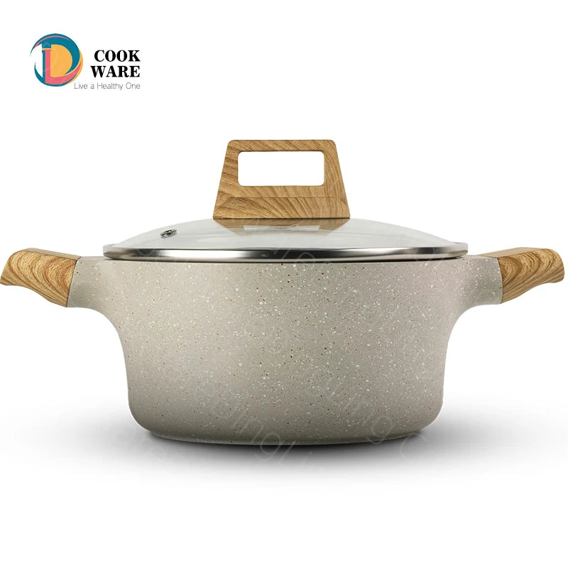 Guaranteed Quality Corrosion Resistant Aluminum Alloy Glass Cover Wood Hand Grip Modern Design Big Casserole Non Stick Cooking