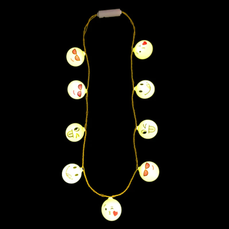 Led Glowing Yellow Faces String Lights Necklace Plastic Light up Toy Led Flashing Party Wear Light Necklace