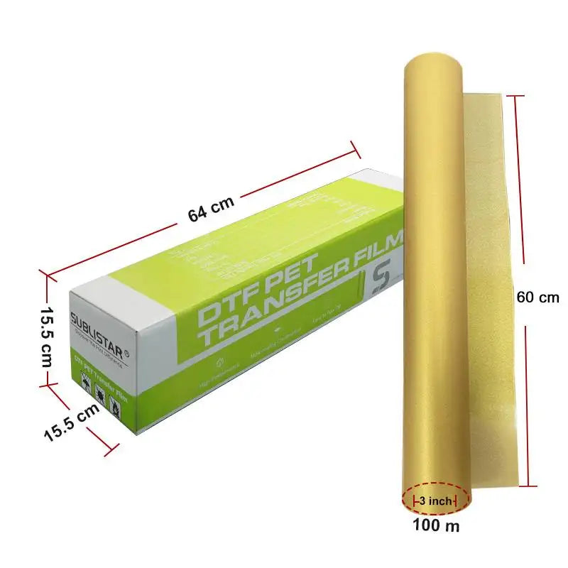 SUBLISTAR Heat Transfer Metallic Gold Foil DTF Film (60CM*100M) DTF Transfer Cold Film Roll Direct to Iconic Signs