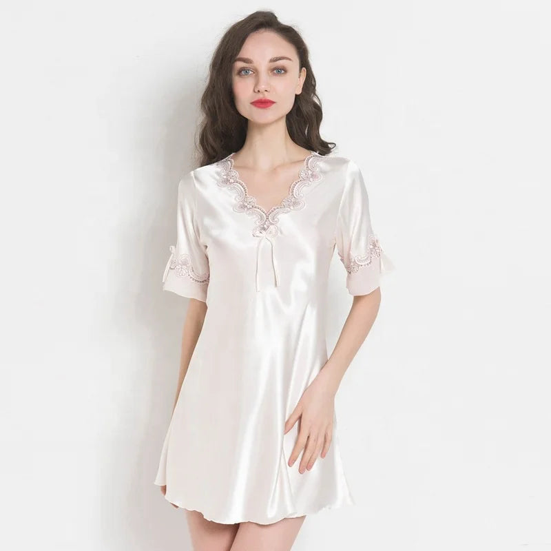 Summer Cool Plus Size Silk Like Satin Women Nightgown Homewear Soft Homewear Grace Knitted Night Sleep Dress Women Sleepwear
