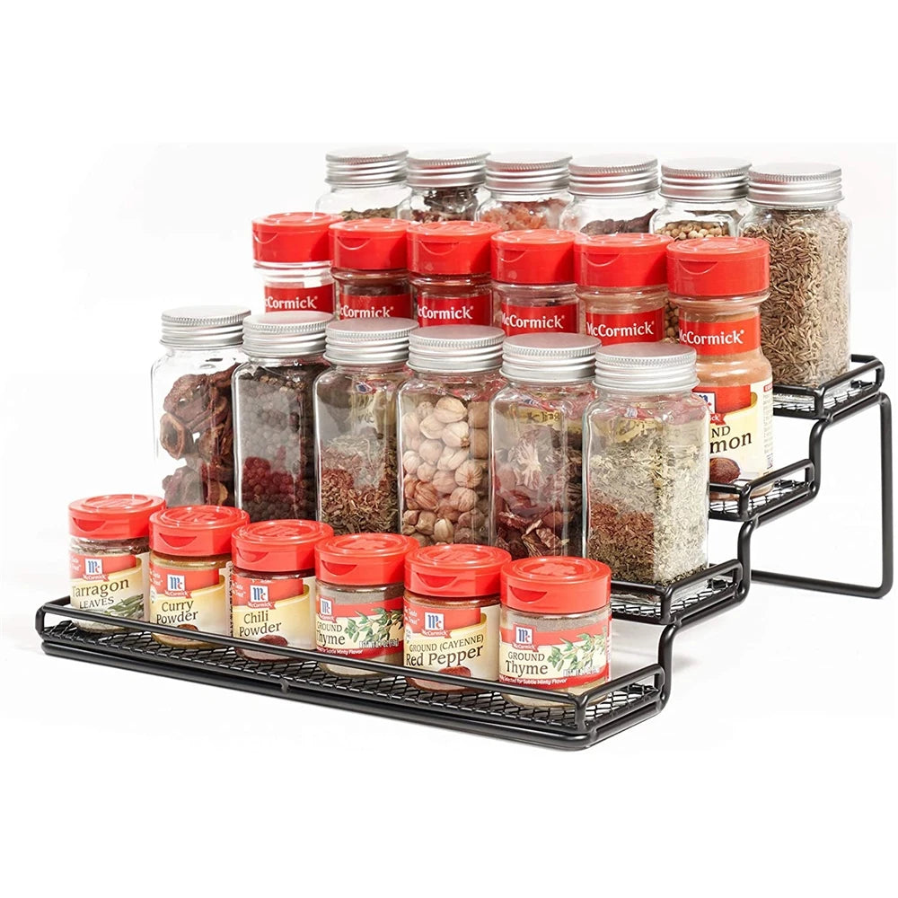 360 Turntable Rotating Spice Jar Rack Set Organizer Stainless Steel Revolving Carousel Kitchen Spice Rack with Glass Bottle