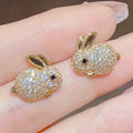 CAOSHI New Year Exquisite Cute Rabbit Earrings Women CZ Silver Gold Color Shiny Zircon Rabbit Animal Stud Earring for Women
