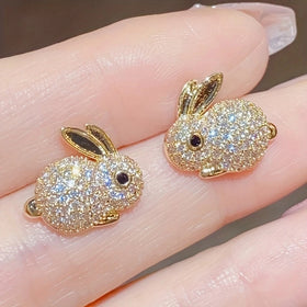 CAOSHI New Year Exquisite Cute Rabbit Earrings Women CZ Silver Gold Color Shiny Zircon Rabbit Animal Stud Earring for Women