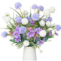 15Pcs Artificial Flower and Plants Floral Long Stem White and Purple Kiku in Vase Silk Wildflowers for Bridal Bouquet Home Decor