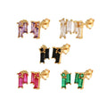Geometry square Bling 5A Cubic Zirconia Compact Gold Plated 925 Sterling Silver Stud Earrings