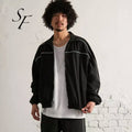 New Design Piping Details 100% Polyester Black Microfiber Jogging Sport Fitness Tracksuits Jacket for Men
