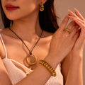 Stainless Steel Metal Cutout Style Trendy C Jewelry Set Stainless Steel Pendant Necklace Earrings Bracelet Fashion Rings Jewelry
