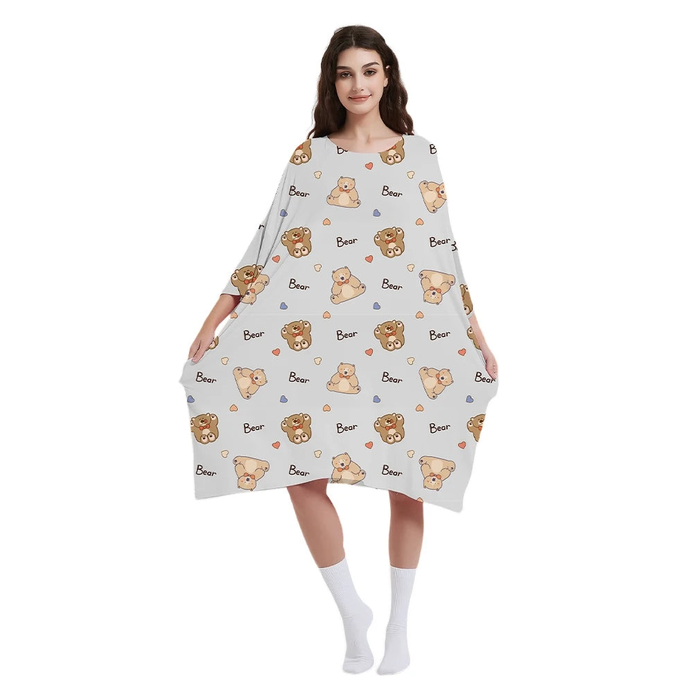 Customized Bear Design Women Oversized 180gsm Woven Eco Friendly Natural Plant Viscose Spring Summer Breathable Knee One Size