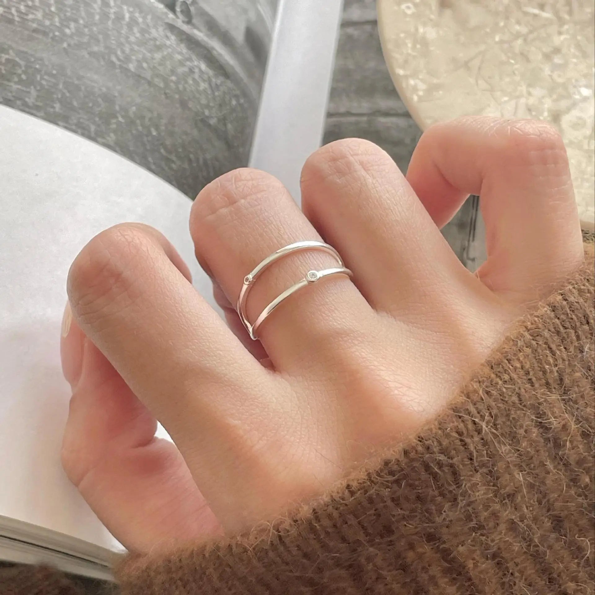 Hot Sale New 925 Sterling Silver Zircon Simple Fashion Temperament Open Ring