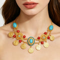 Bohemian Coin Chain Stone Choker Women Pendant Accessories Gold Statement Necklace Handmade