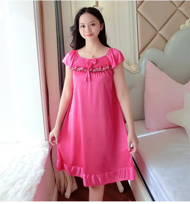 Women Pajamas Satin  Home Clothing Embroidery Sleepwear