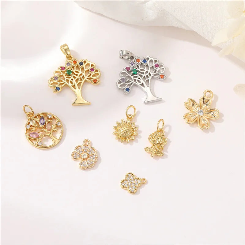 Wholesale Fashion Cubic Zircon Diy Jewelry Making Accessories Tree Rose Flower Pendant Little Daisy Charms for Necklace Earring